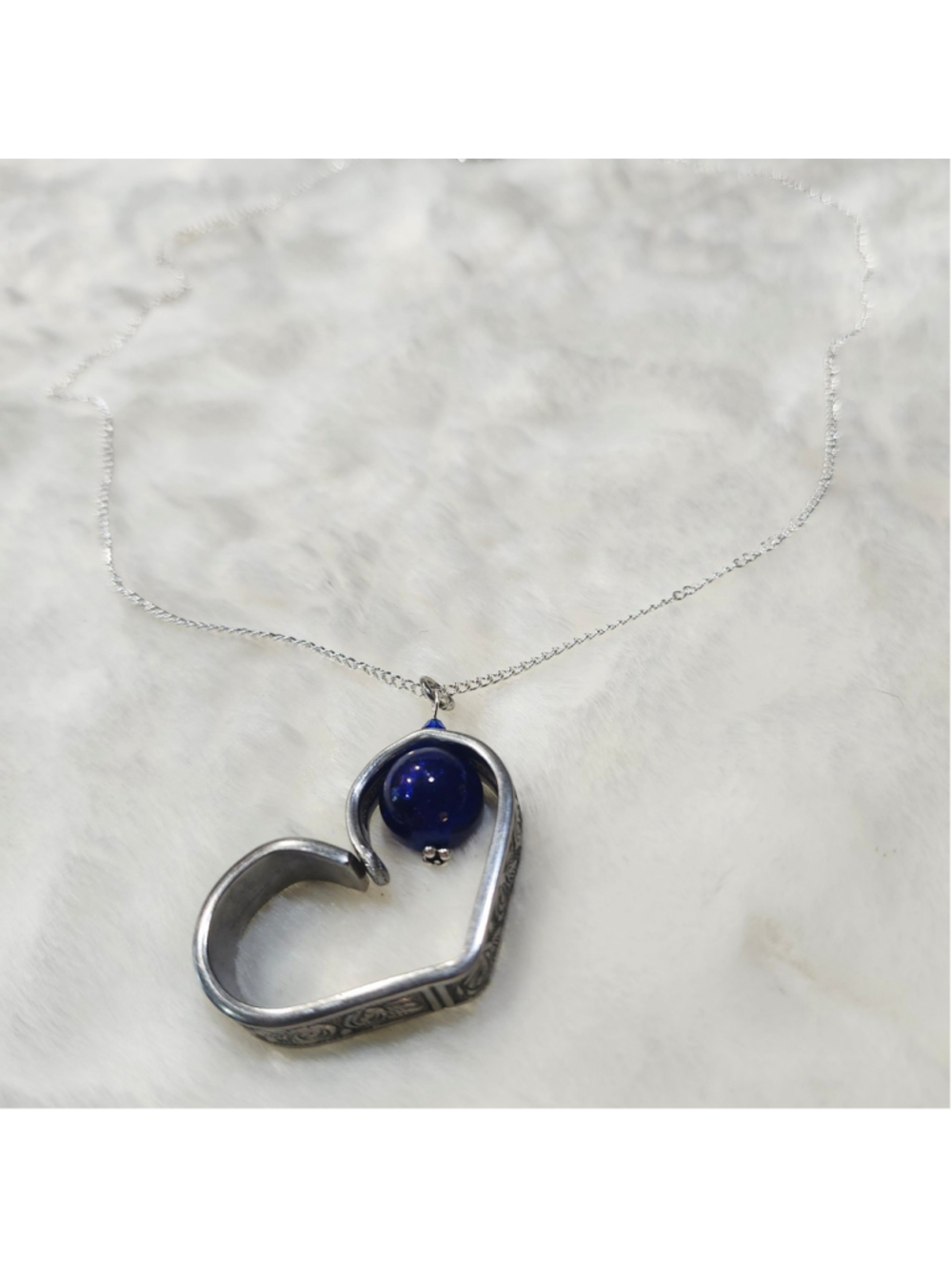 Heart Pendant Necklace Handmade Spoon handle Pendant W/bead